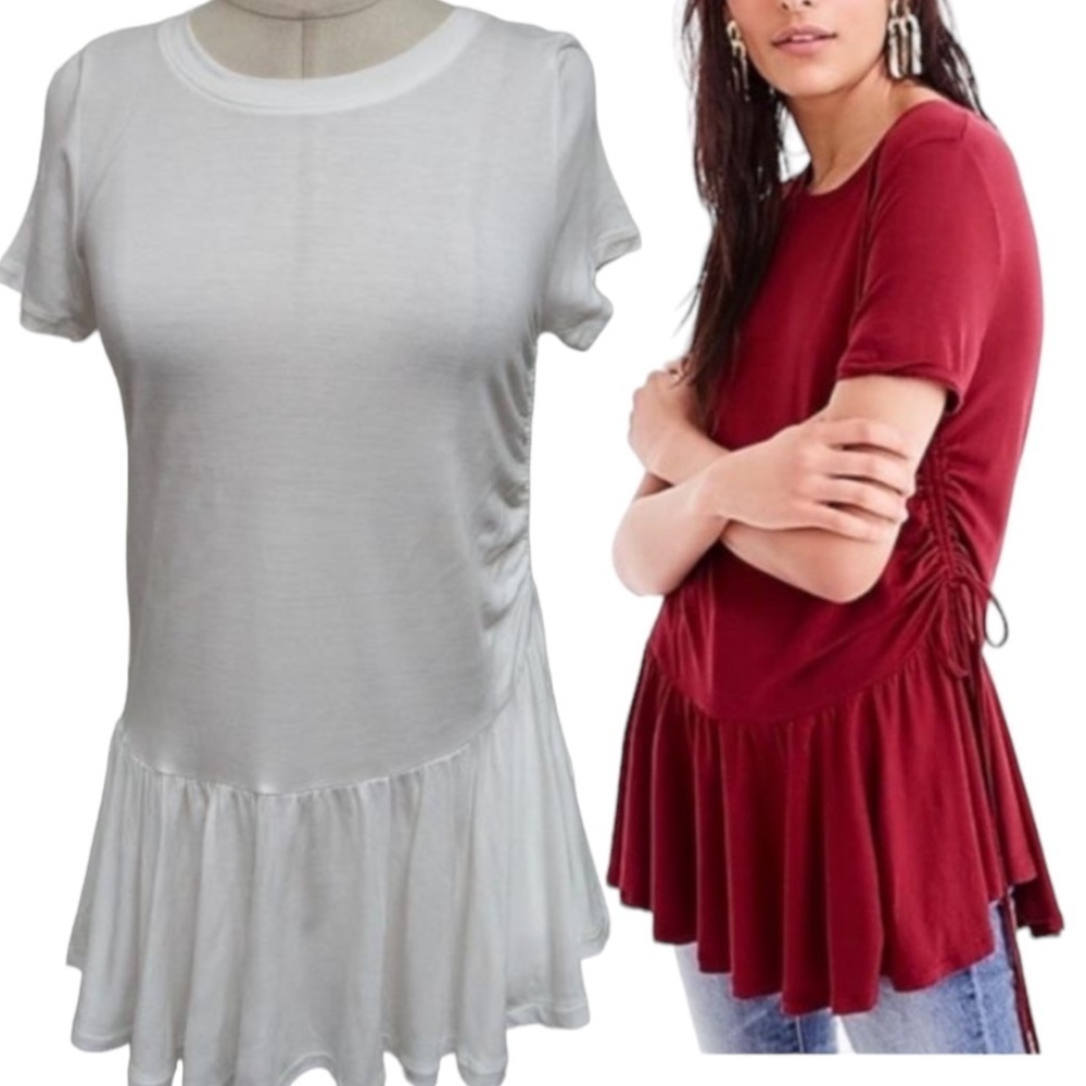J Crew Side Ruched Peplum Top White T Shirt Dress